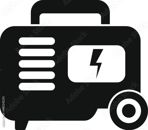 Black and white icon of a portable generator supplying electricity during a power outage