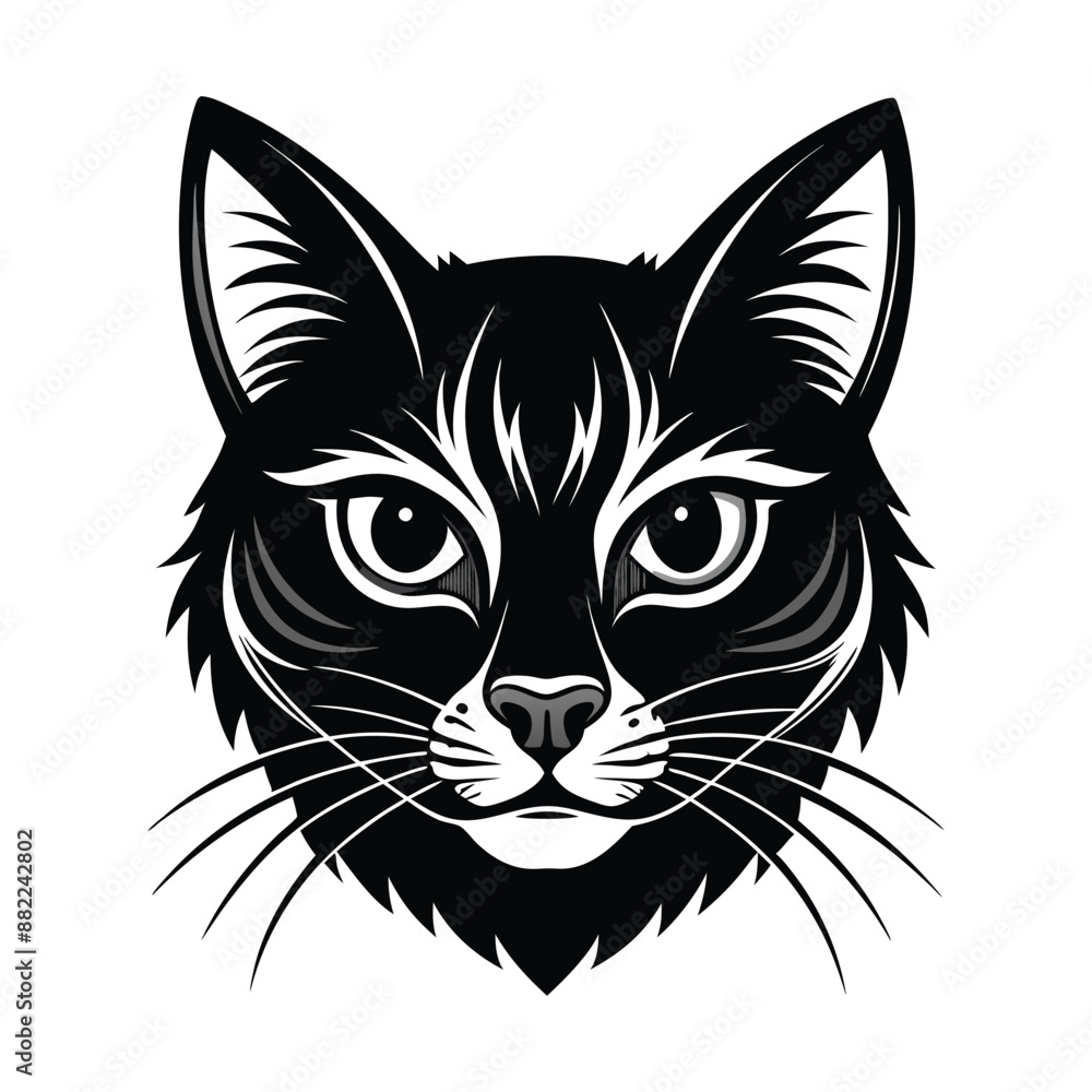 Black & White Silhouette Vector of Cat Face, Minimalist Cat Head Illustration Black & White Silhouette Vector of Cat Face, Minimalist Cat Head Illustration