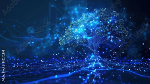 Glowing Tree in a Digital Landscape