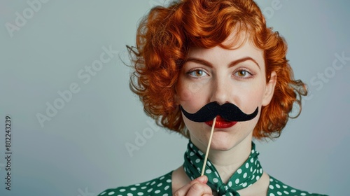 The redhead woman with mustache photo