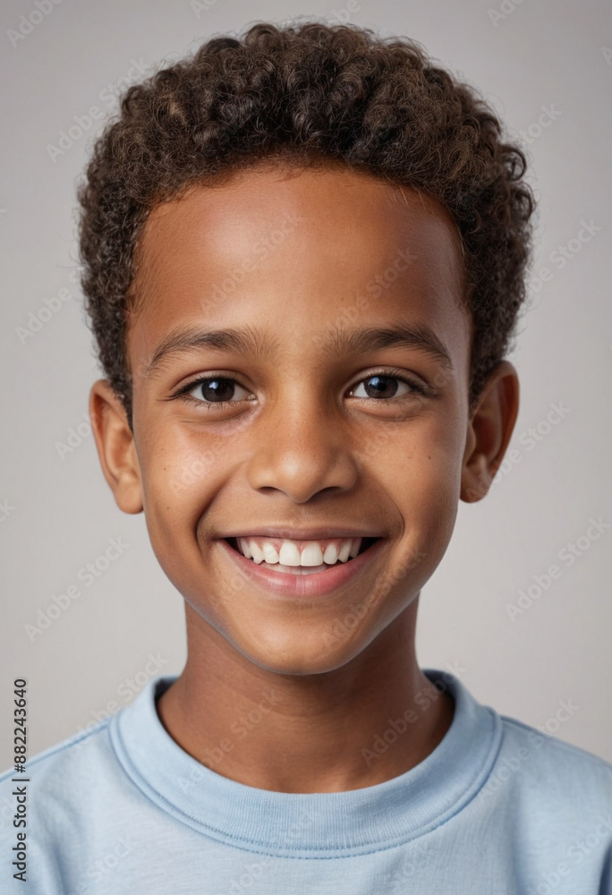 Portrait view of a regular happy smiling Mauritania boy, ultra realistic, candid, social media, avatar image, plain solid background