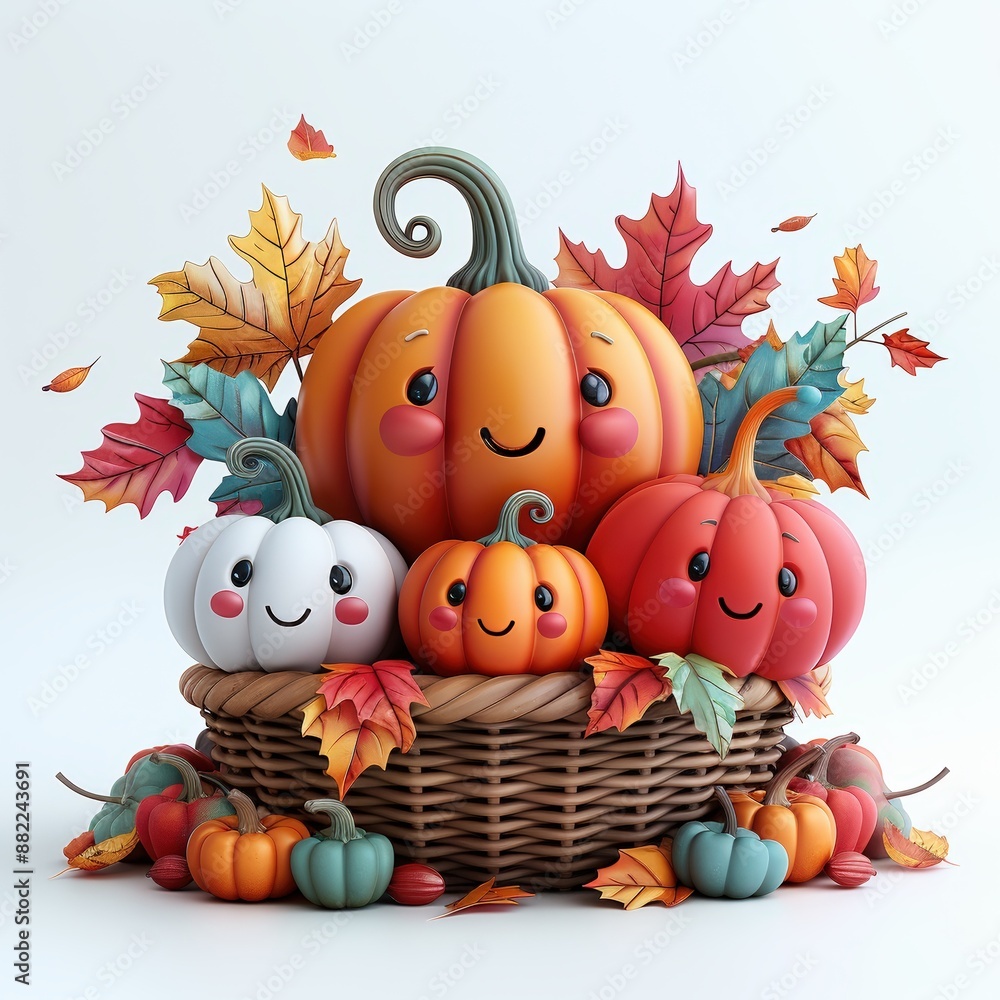 Naklejka premium Decorating the house with autumn-themed items, like pumpkins and leaves. Single Object on white background