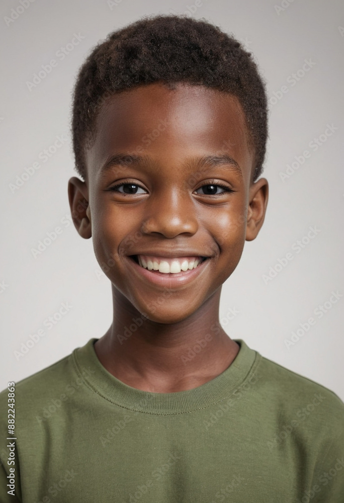 Portrait view of a regular happy smiling Nigeria boy, ultra realistic, candid, social media, avatar image, plain solid background