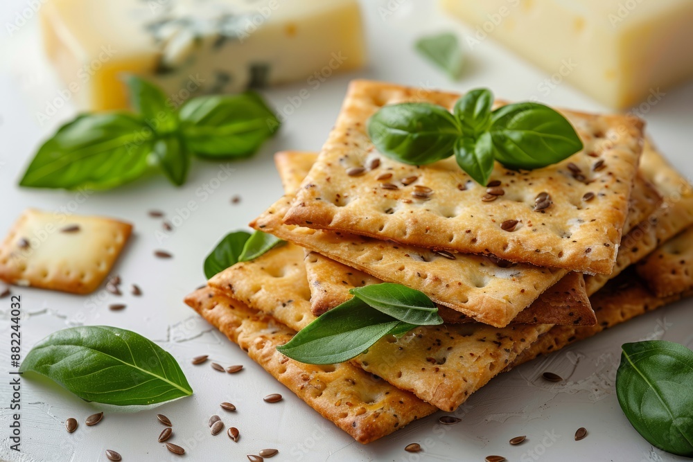 Minimalist mockup. Sesame seeded cracker, crackers with sunflower seeds, Wholegrain crispbread, Gluten-free cracker, Crispy crackers with flax seeds, flax seeded cracker with basil Minimalist mockup. Sesame seeded cracker, crackers with sunflower seeds, Wholegrain crispbread, Gluten-free cracker, Crispy crackers with flax seeds, flax seeded cracker with basil