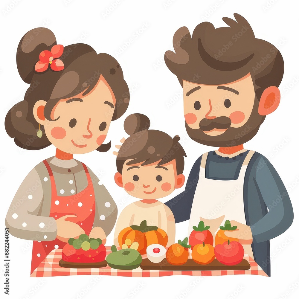 Family preparing the Thanksgiving feast together, everyone helping out. Single Object on white background Family preparing the Thanksgiving feast together, everyone helping out. Single Object on white background