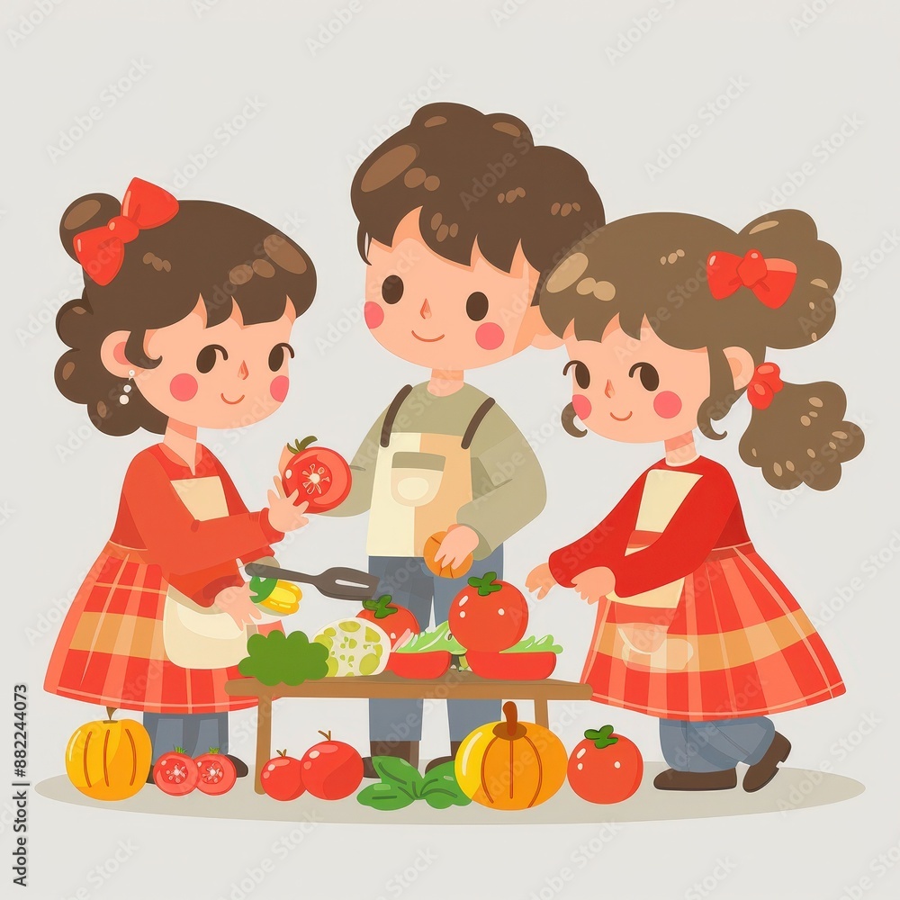 Family preparing the Thanksgiving feast together, everyone helping out. Single Object on white background Family preparing the Thanksgiving feast together, everyone helping out. Single Object on white background
