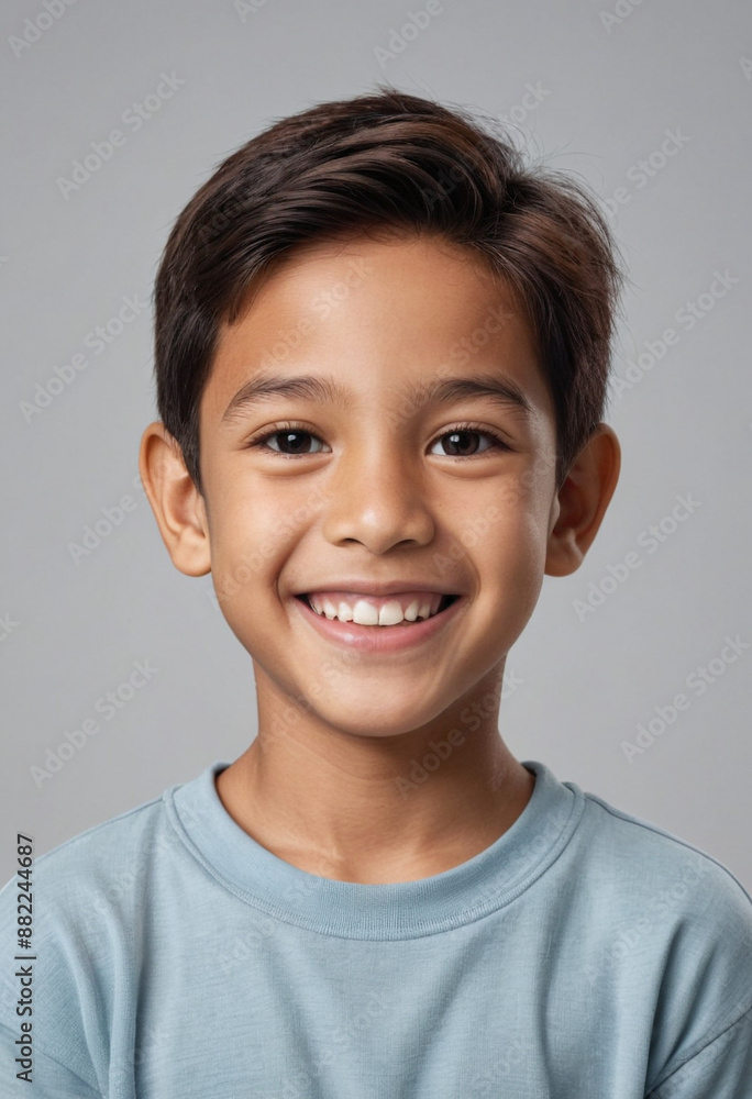Portrait view of a regular happy smiling Brunei boy, ultra realistic, candid, social media, avatar image, plain solid background