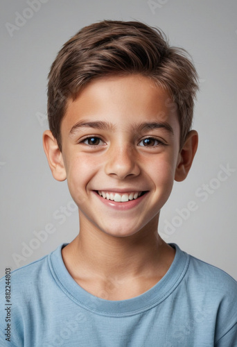 Portrait view of a regular happy smiling Cyprus boy, ultra realistic, candid, social media, avatar image, plain solid background © jarntag