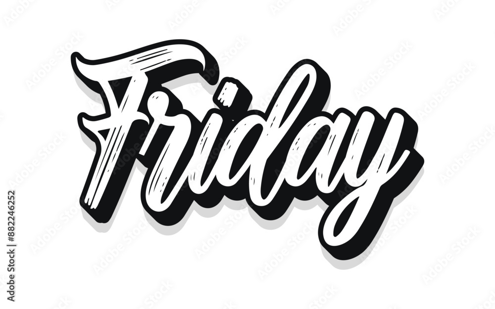 Obraz premium Lettering Hello Happy Friday.Handmade Vector clipart concept line isolated on white bkgr.BandW design for poster,card,label,sticker,t-shirt,web,print,stamp,tattoo,media, banner,etc.