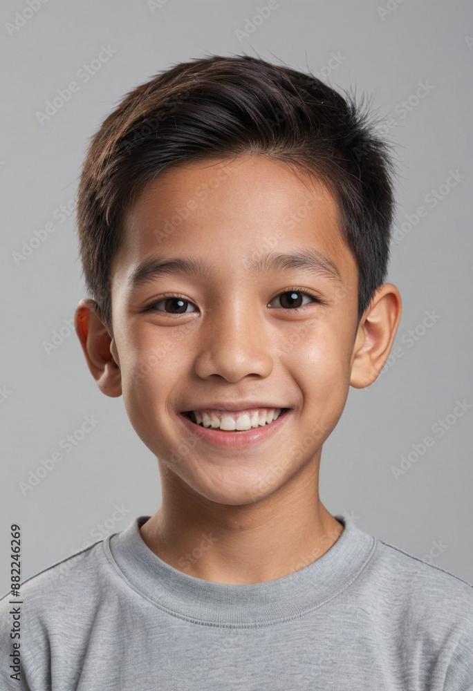 Portrait view of a regular happy smiling Singapore boy, ultra realistic, candid, social media, avatar image, plain solid background Portrait view of a regular happy smiling Singapore boy, ultra realistic, candid, social media, avatar image, plain solid background