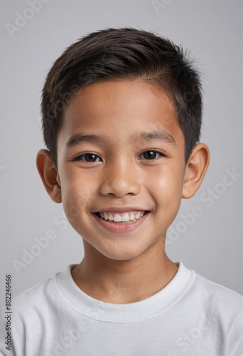 Portrait view of a regular happy smiling Thailand boy, ultra realistic, candid, social media, avatar image, plain solid background