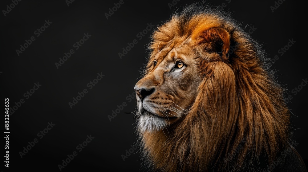 A lion's face in tight focus against a black backdrop, its features softened by a subtle blur A lion's face in tight focus against a black backdrop, its features softened by a subtle blur