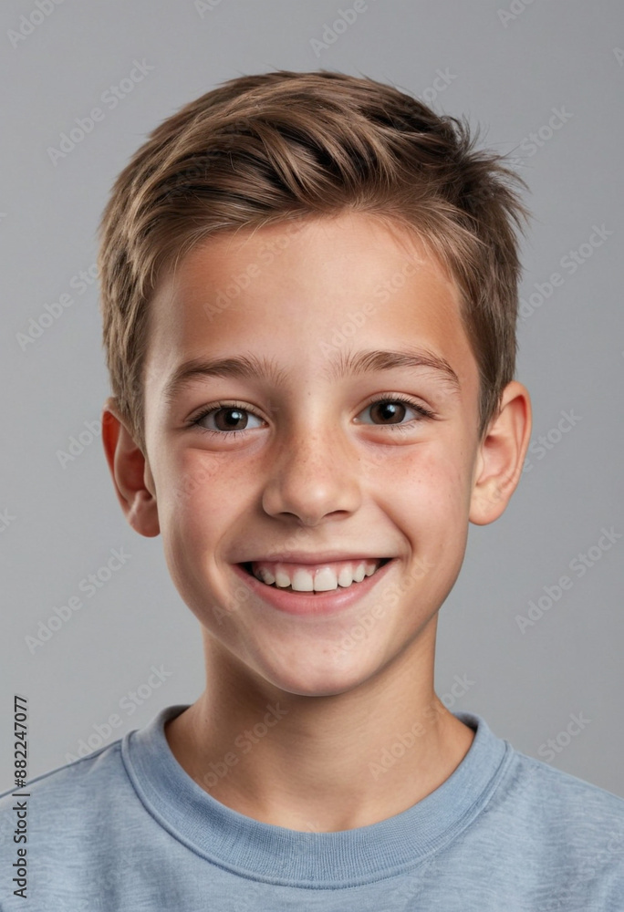 Portrait view of a regular happy smiling Belgium boy, ultra realistic, candid, social media, avatar image, plain solid background