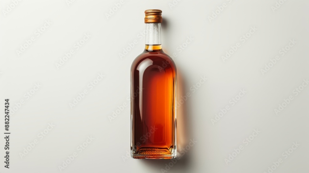 A bottle of liquor on a white countertop Another bottle on a table nearby A bottle of liquor on a white countertop Another bottle on a table nearby