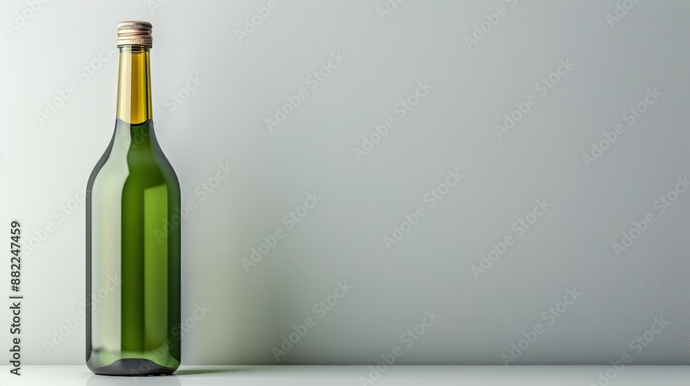 Two bottles of beer, one atop each table Two bottles of beer, one atop each table
