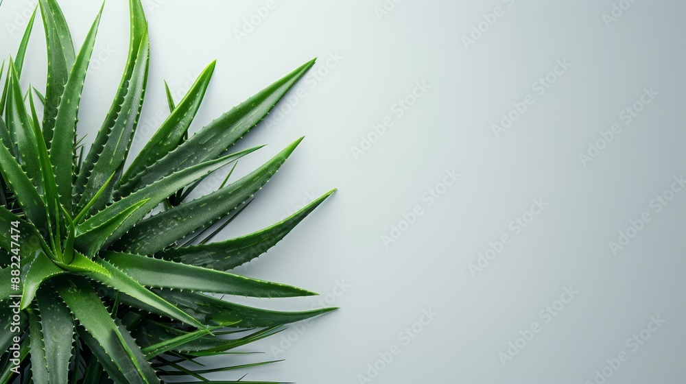 A leafy plant in focus against a white and blue backdrop, with ample room for text in bottom right corner A leafy plant in focus against a white and blue backdrop, with ample room for text in bottom right corner