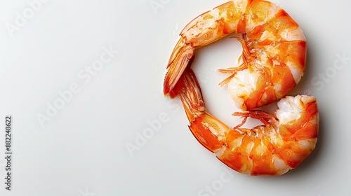  Close-up of a cooked shrimp on a white surface with an 'S' marker in the middle photo