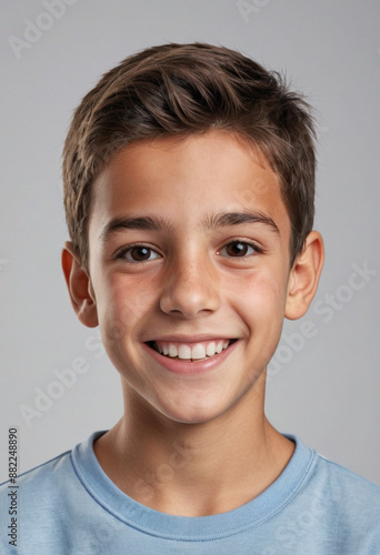 Portrait view of a regular happy smiling Spain boy, ultra realistic, candid, social media, avatar image, plain solid background