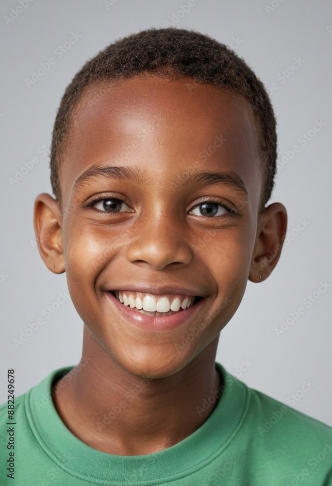 Portrait view of a regular happy smiling Dominica boy, ultra realistic, candid, social media, avatar image, plain solid background Portrait view of a regular happy smiling Dominica boy, ultra realistic, candid, social media, avatar image, plain solid background