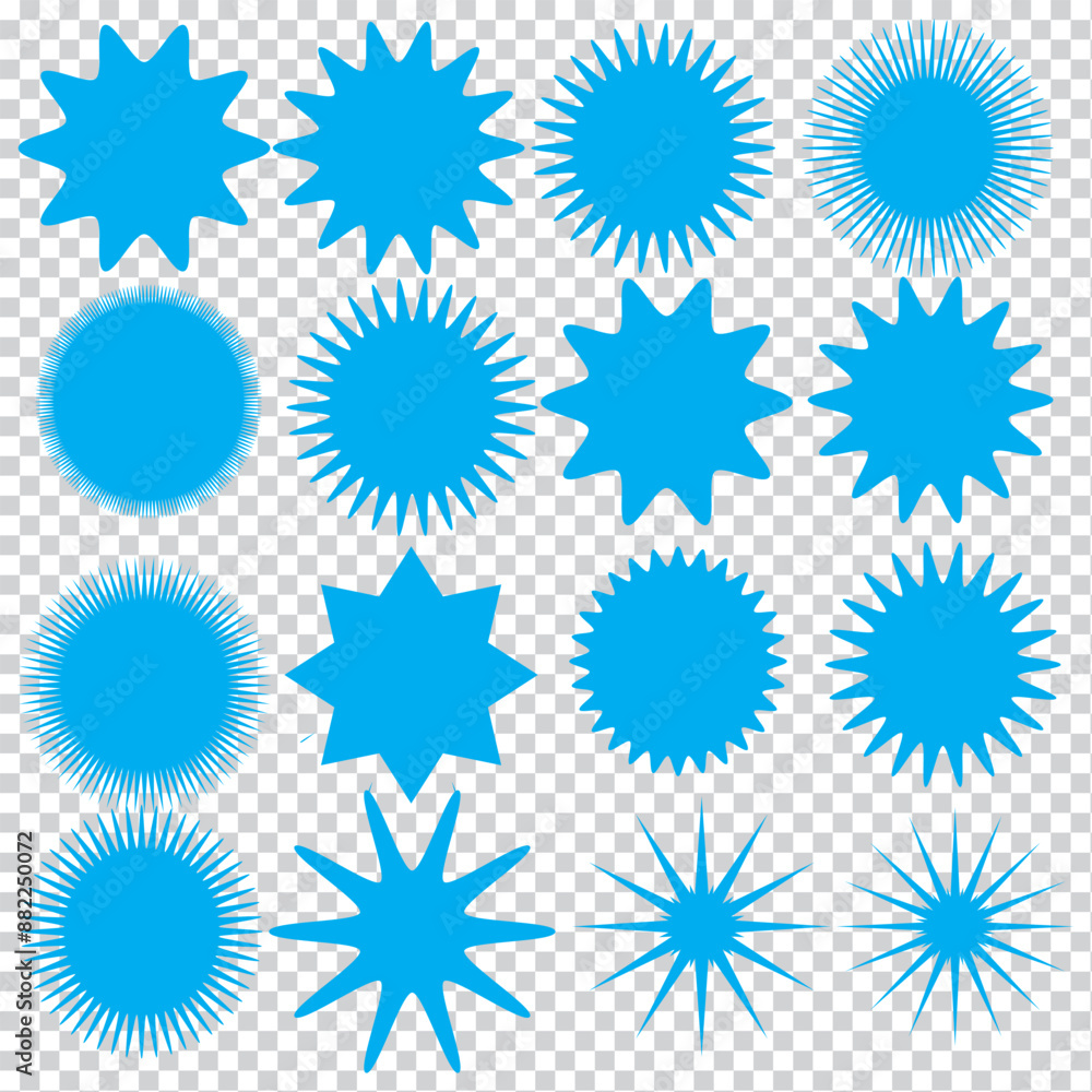 Set of Vector Starburst Badges. Simple Flat Style Vintage Labels, Stickers. Set of Vector Starburst Badges. Simple Flat Style Vintage Labels, Stickers.