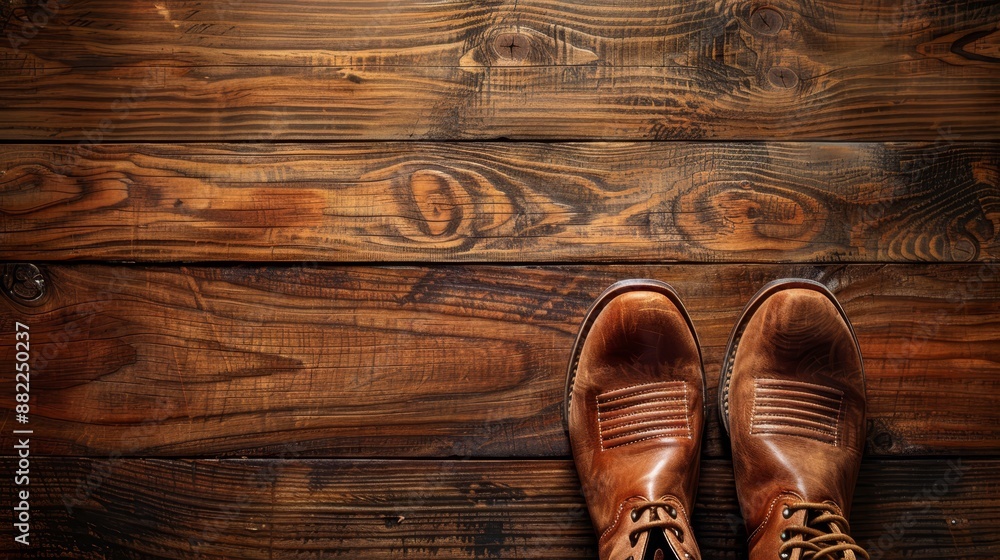 Two sets of brown shoes atop a wooden floor Two sets of brown shoes atop a wooden floor