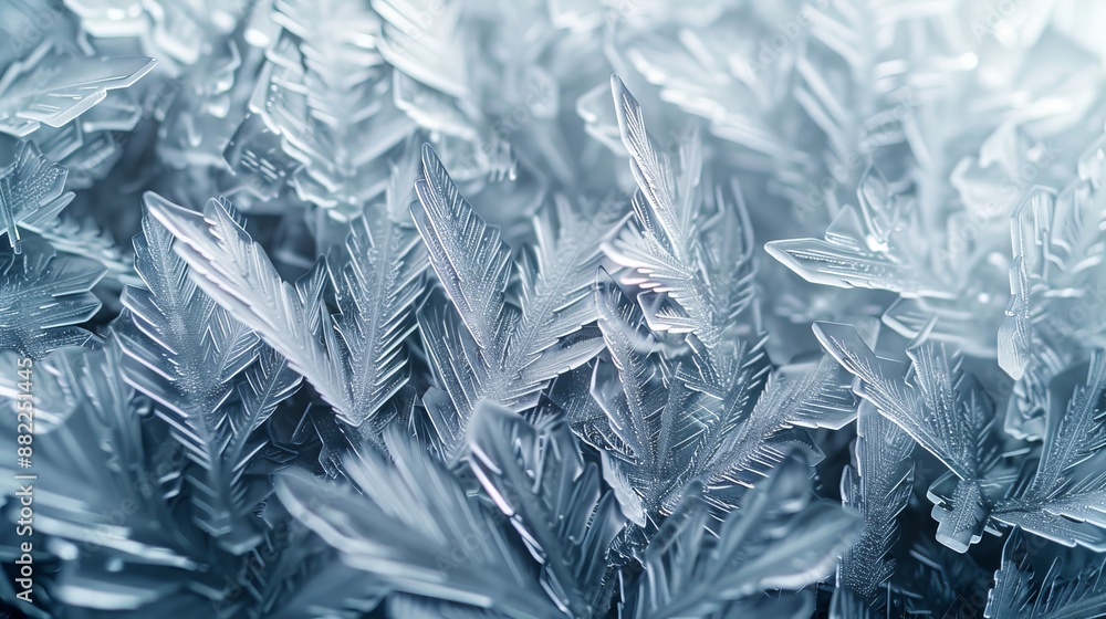 A tight shot of frosted leaves clustered on a windowpane, backdrop softly blurred A tight shot of frosted leaves clustered on a windowpane, backdrop softly blurred
