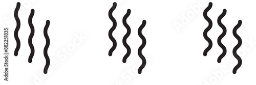 Set of linear black steam vector icons. Smell or aroma. Smoke or vapour signs. Odor symbol.