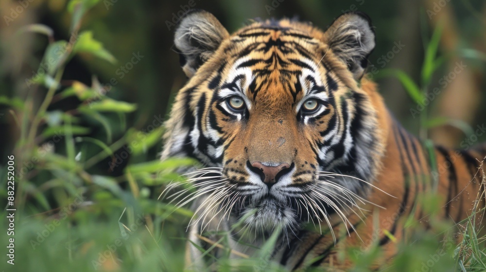 Majestic Tiger Portrait in Lush Foliage Majestic Tiger Portrait in Lush Foliage