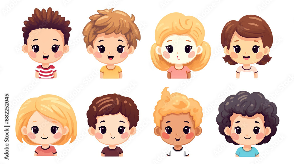 Boys' and girls' avatars on a white background Boys' and girls' avatars on a white background