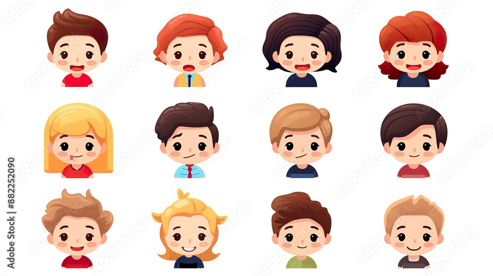 Boys' and girls' avatars on a white background Boys' and girls' avatars on a white background