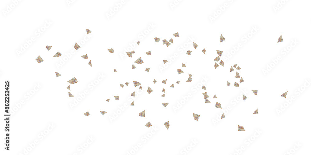 Naklejka premium 200 Indian rupee notes bundle flying in different angles and orientations isolated on black background