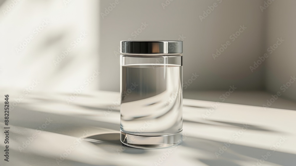 A glass holding water rests on a table, adjacent to a hand shadow A glass holding water rests on a table, adjacent to a hand shadow