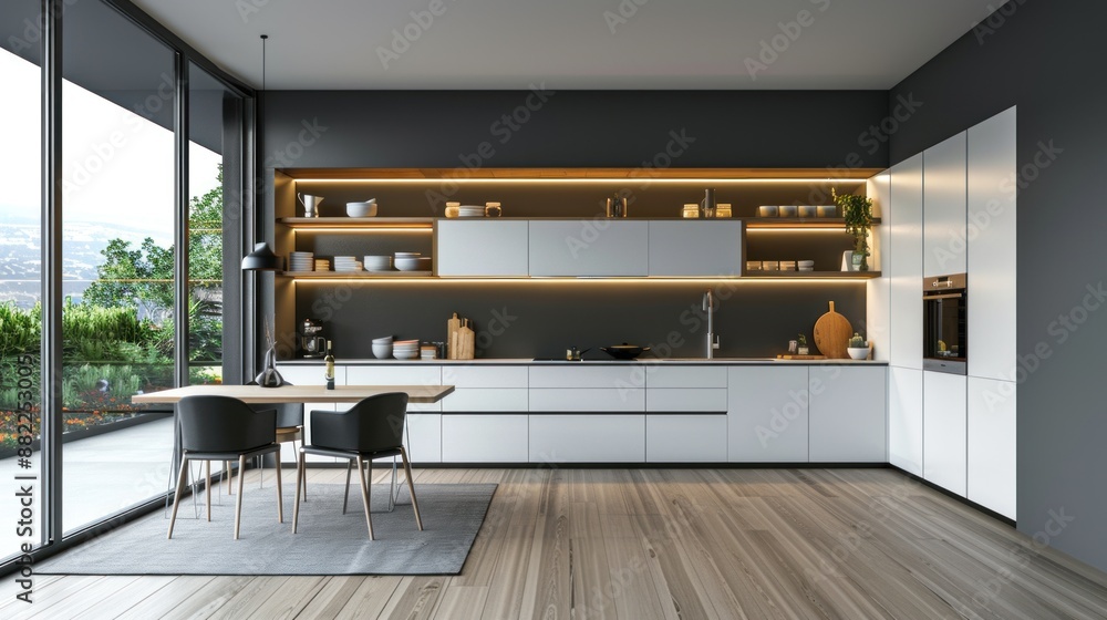Modern Kitchen with Minimalist Design and a View Modern Kitchen with Minimalist Design and a View