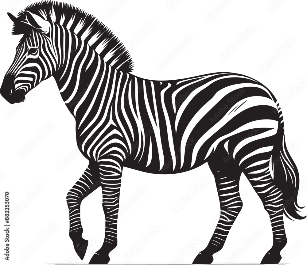 Fototapeta premium Zebra Silhouette isolated on white background Minimalist elephant vector shape icon