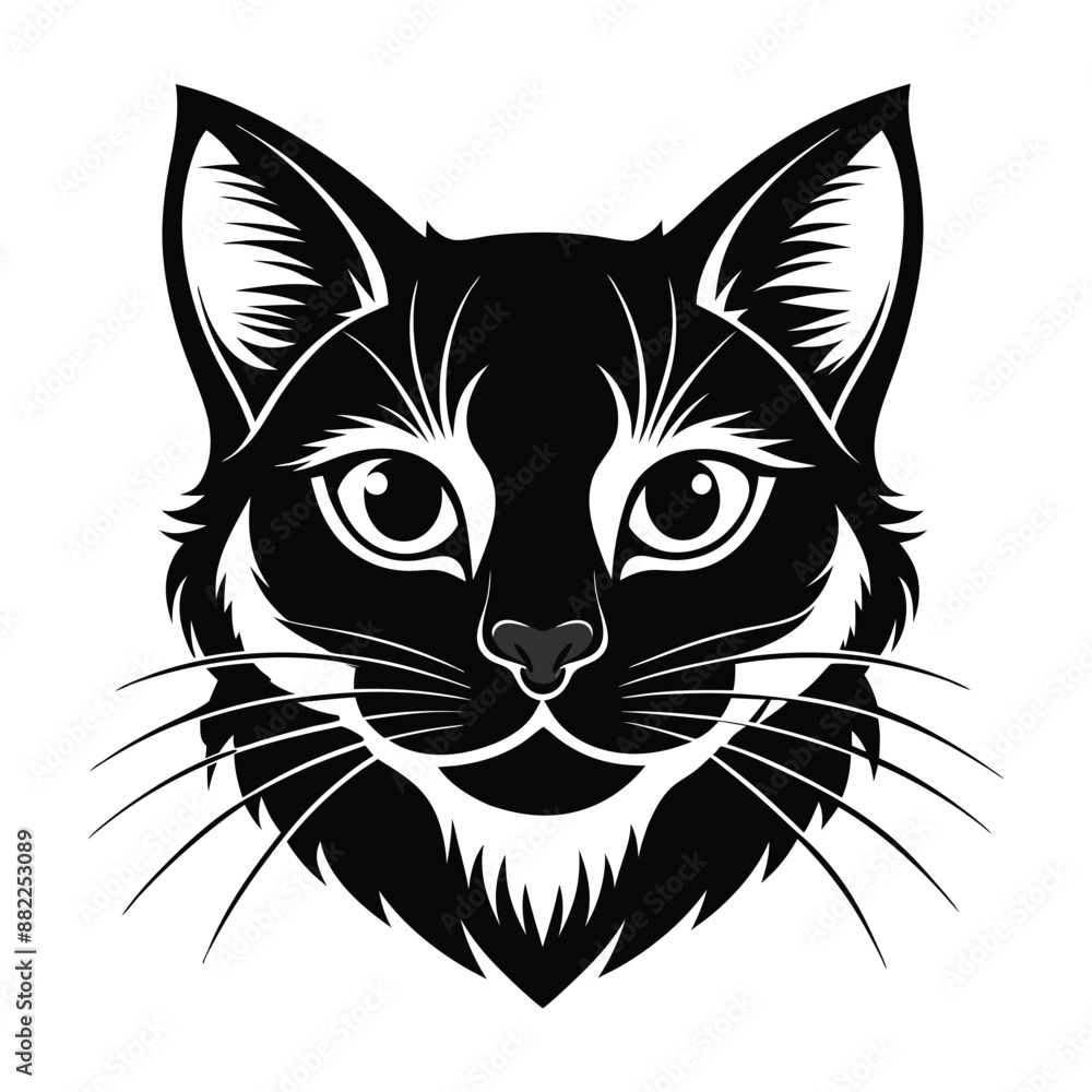 Black & White Silhouette Vector of Cat Face, Minimalist Cat Head Illustration Black & White Silhouette Vector of Cat Face, Minimalist Cat Head Illustration
