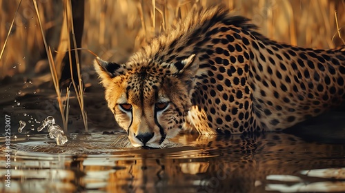 cheetah drinking water