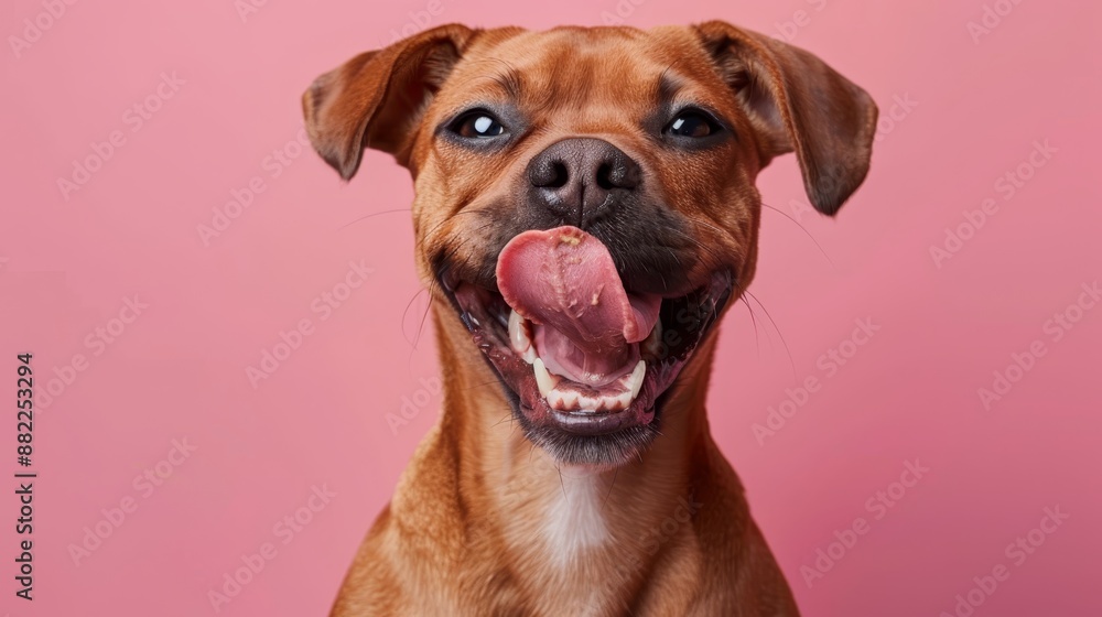 A brown dog with tongue out and mouth widely opened A brown dog with tongue out and mouth widely opened