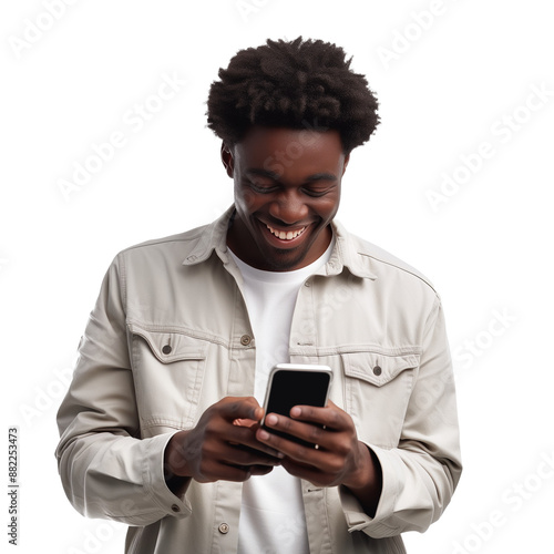 man using smartphone transparent background