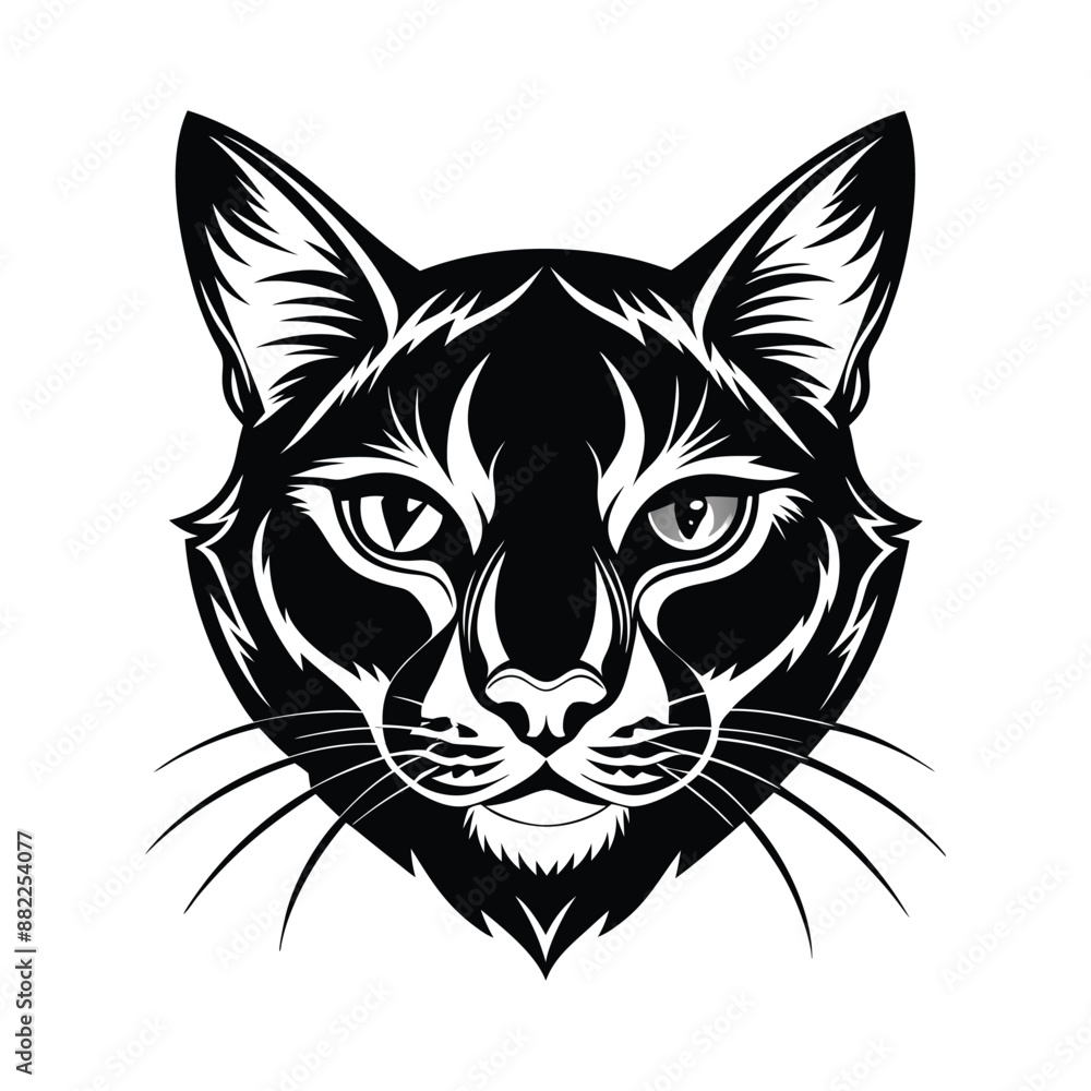 Minimalist Silhouette Vector of Cat Face in Black & White, Cat Head Illustration Minimalist Silhouette Vector of Cat Face in Black & White, Cat Head Illustration