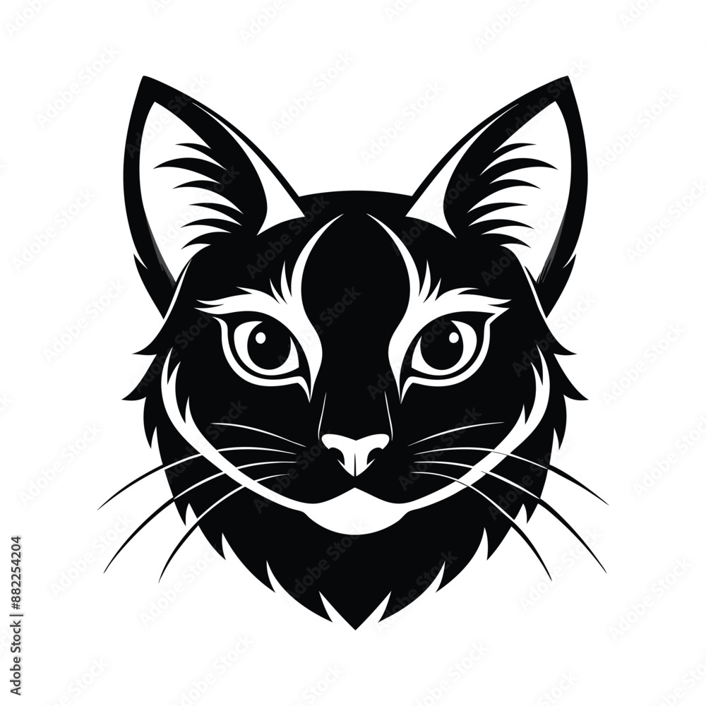 Vector Silhouette of Cat Face, Black & White Cat Head Illustration Vector Silhouette of Cat Face, Black & White Cat Head Illustration