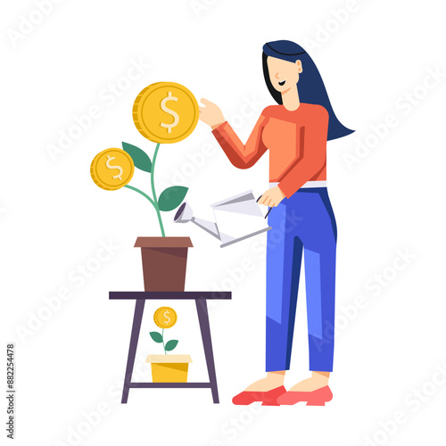 Persons with lightbulb denoting ideation, flat illustration 

