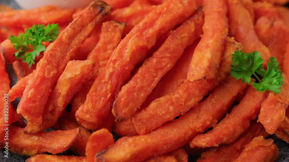 Homemade sweet potato fries with mayo, homemade roasted in the air fryer. Rotating video Homemade sweet potato fries with mayo, homemade roasted in the air fryer. Rotating video
