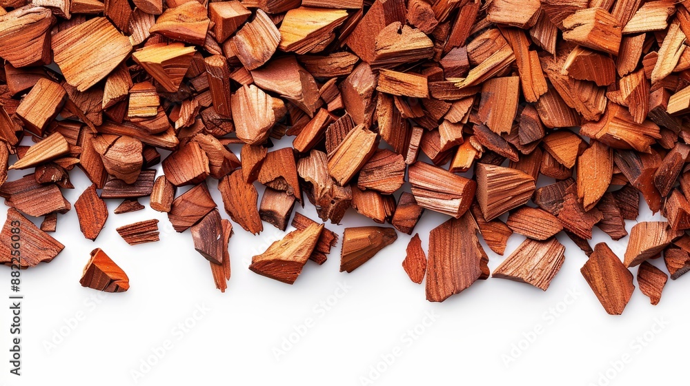 A heap of wood shavings atop a white background, accompanied by another similar heap nearby A heap of wood shavings atop a white background, accompanied by another similar heap nearby