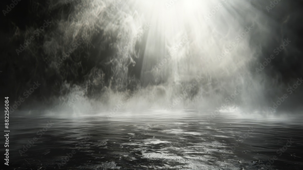 water body with a radiant light source above, illuminating its surface water body with a radiant light source above, illuminating its surface