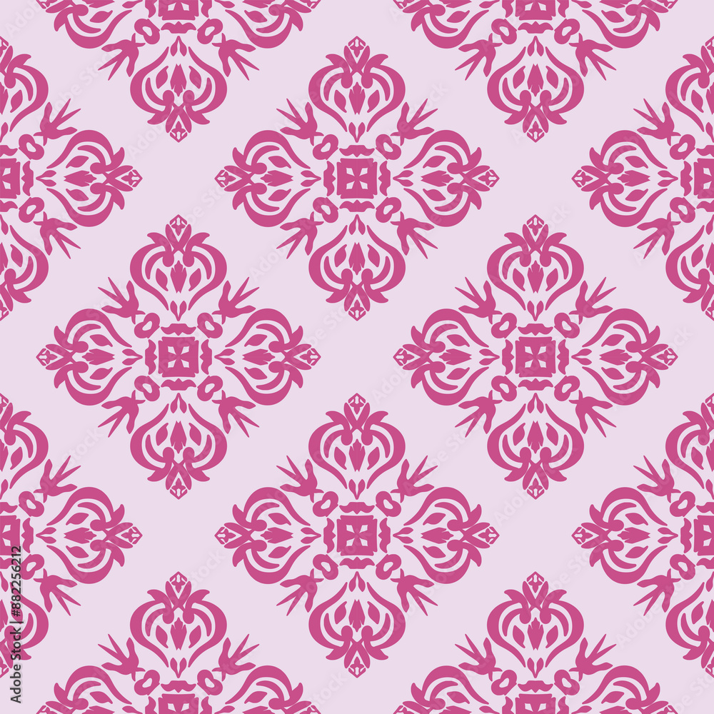 Fototapeta premium Damask pattern vector Perfect for bed sheets, carpets, and wallpapers, the seamless, vintage patterns add a touch of classic luxury to any fabric.