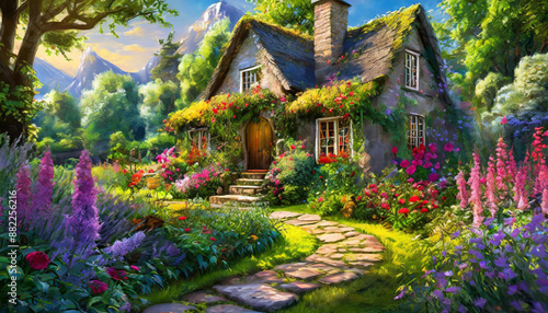 beautiful spring landscape oil painting