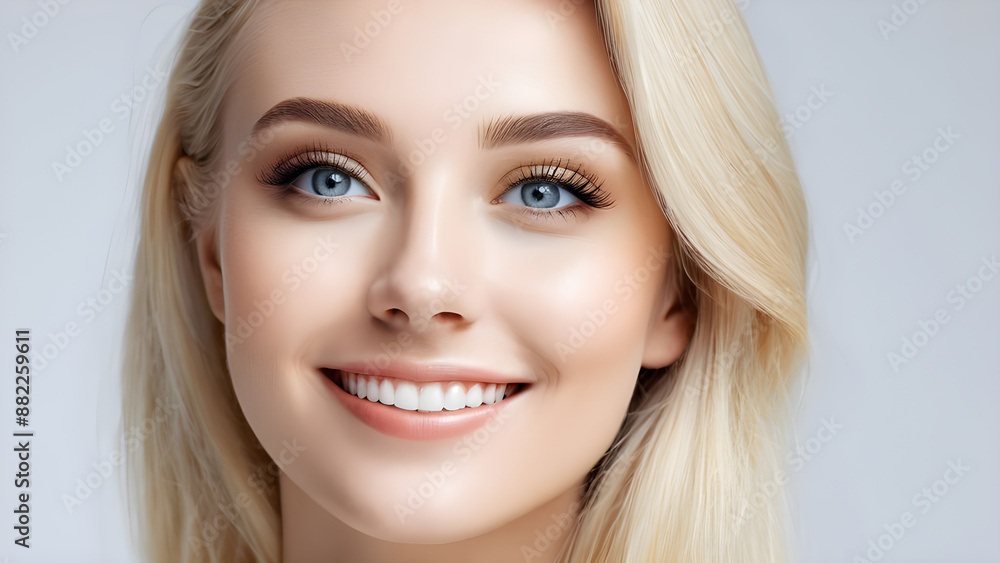 Portrait of beautiful young blond woman with blue eyes and perfect smile Portrait of beautiful young blond woman with blue eyes and perfect smile