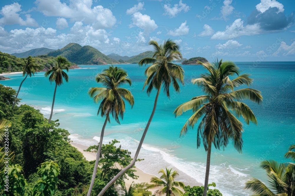 Tropical Paradise: Palm Trees on a Pristine Beach Tropical Paradise: Palm Trees on a Pristine Beach