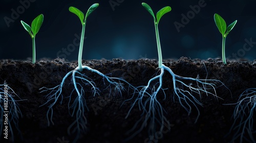 Soil with plant root nodules showing nitrogen fixation