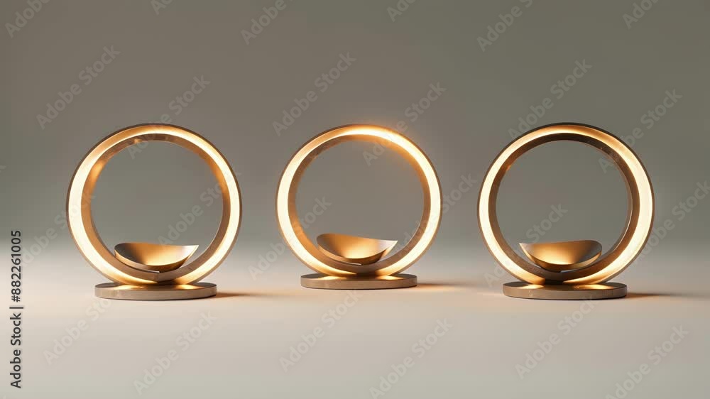 A trio of desk lamps featuring circular shapes and metallic accents giving a touch of sophistication to any desk. A trio of desk lamps featuring circular shapes and metallic accents giving a touch of sophistication to any desk.